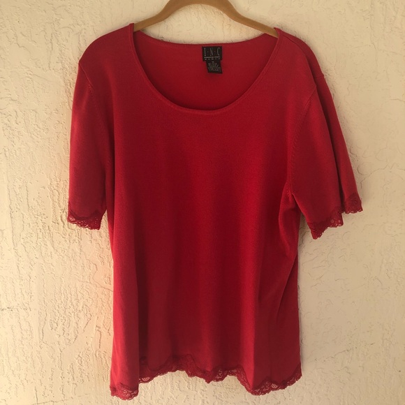 INC International Concepts Tops - INC Plus Size Red Top 1X Lace Trim